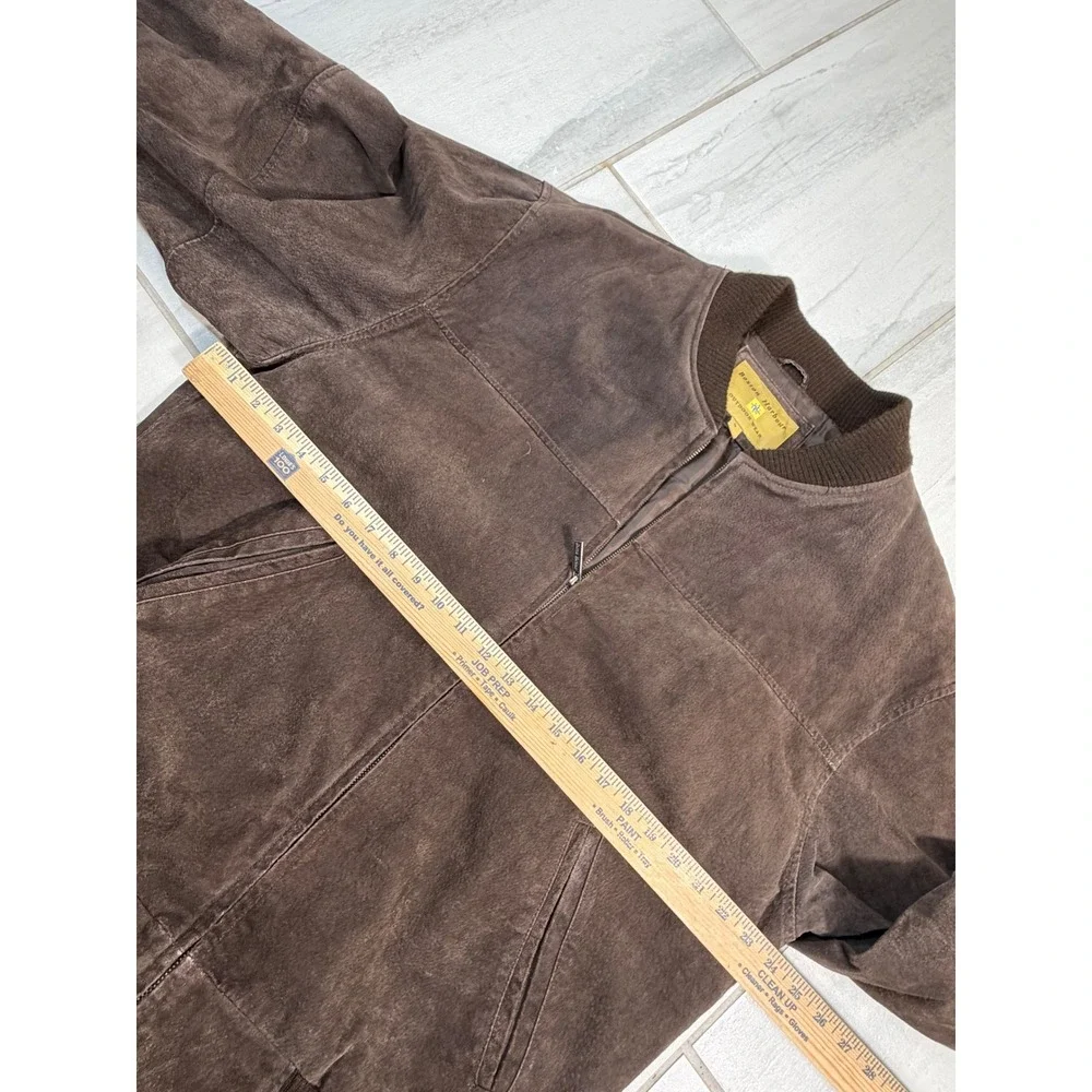 Boston Harbour Brown Suede Leather Bomber Jacket Mens Large Full Zip Outdoor